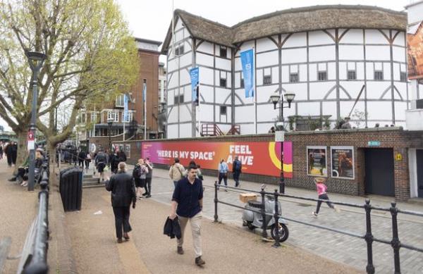 Pedestrians and tourists pass The Globe Theatre in London, UK, on Thursday, April 11, 2024